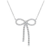 14K White Gold Diamond Bow Pendant Necklace